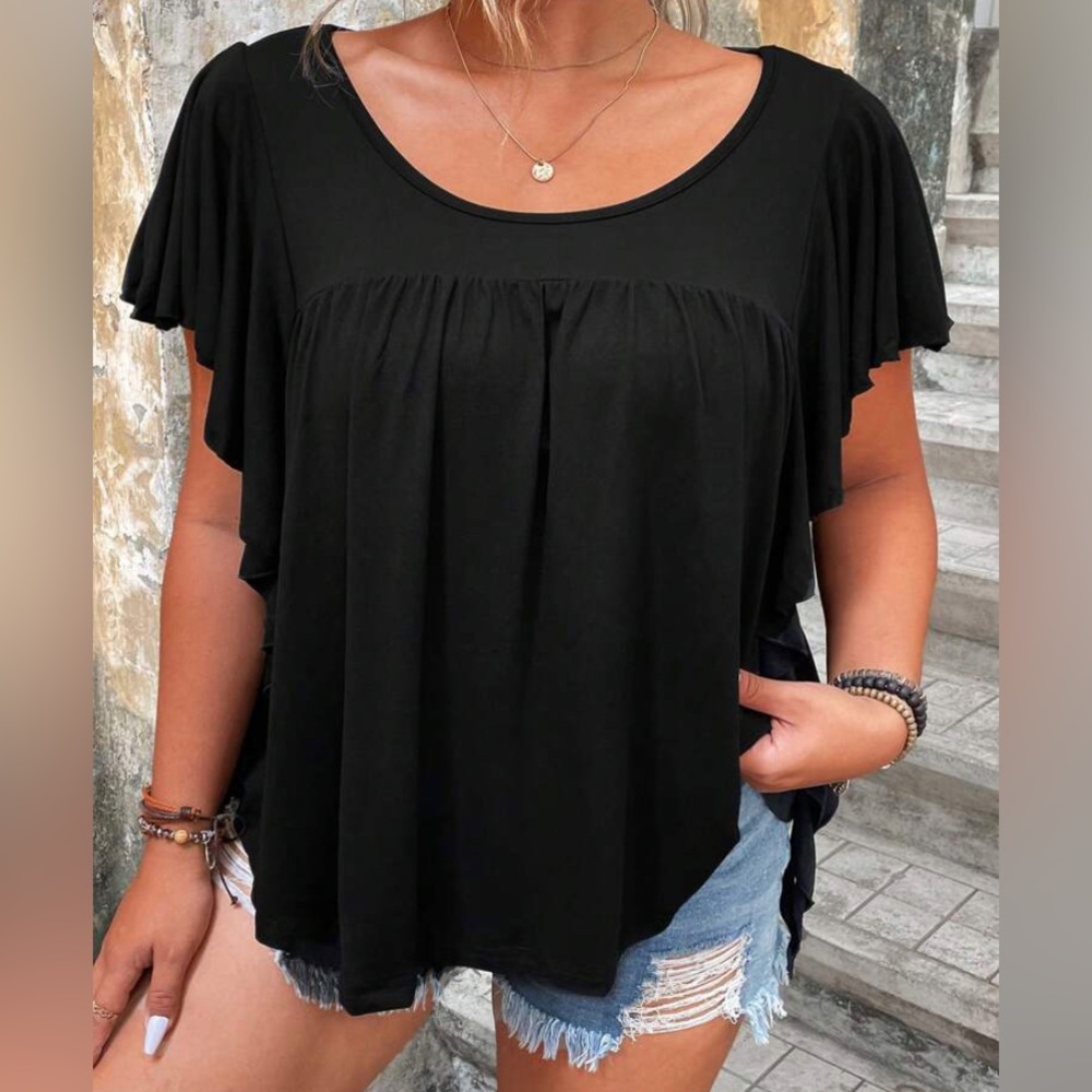 Shein Unity Plus ruffle trim butterfly sleeve top